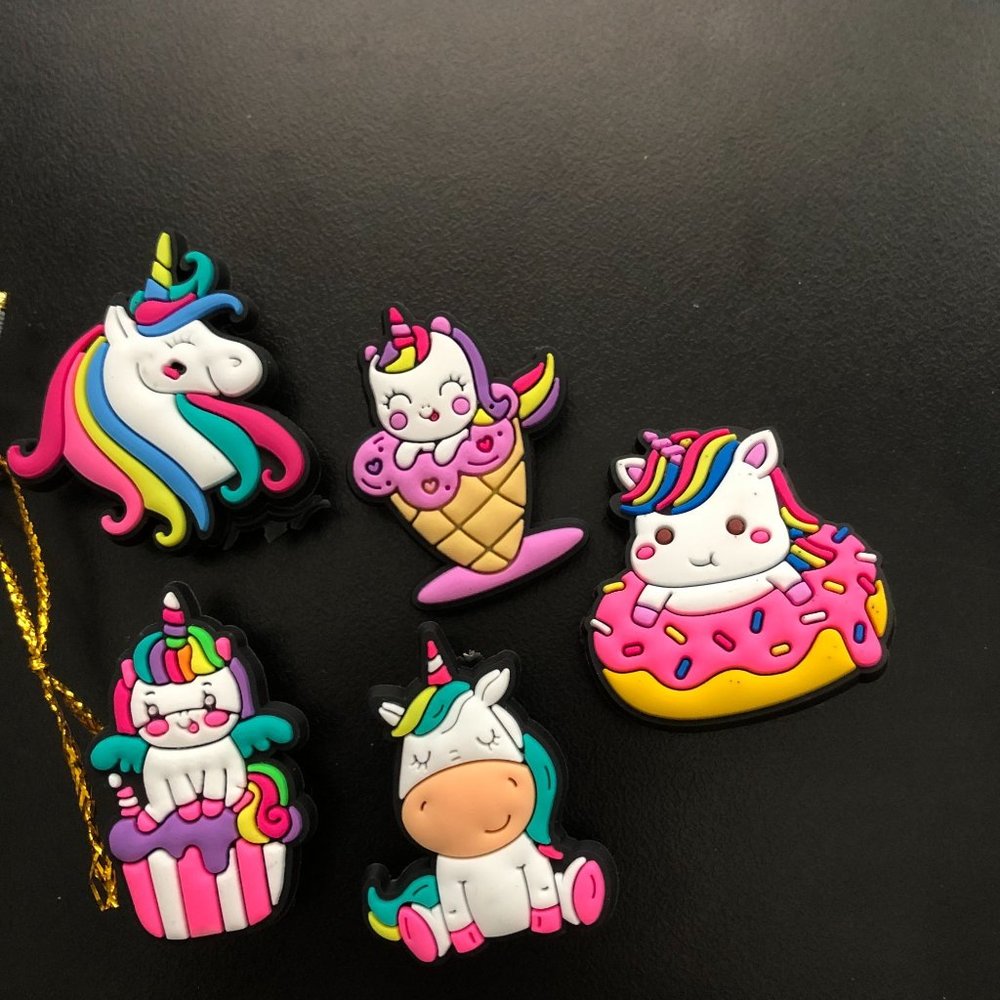 Unicorn Shoe Charms 5 Piece Variety Pack in Moon & Stars Sparkle Bag 1" Charms - Picture 2 of 3